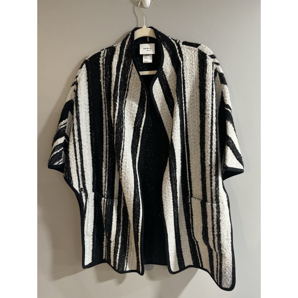 Akris Punto Womens Striped Open Front Poncho Cardigan Black White Size‎ 2 US